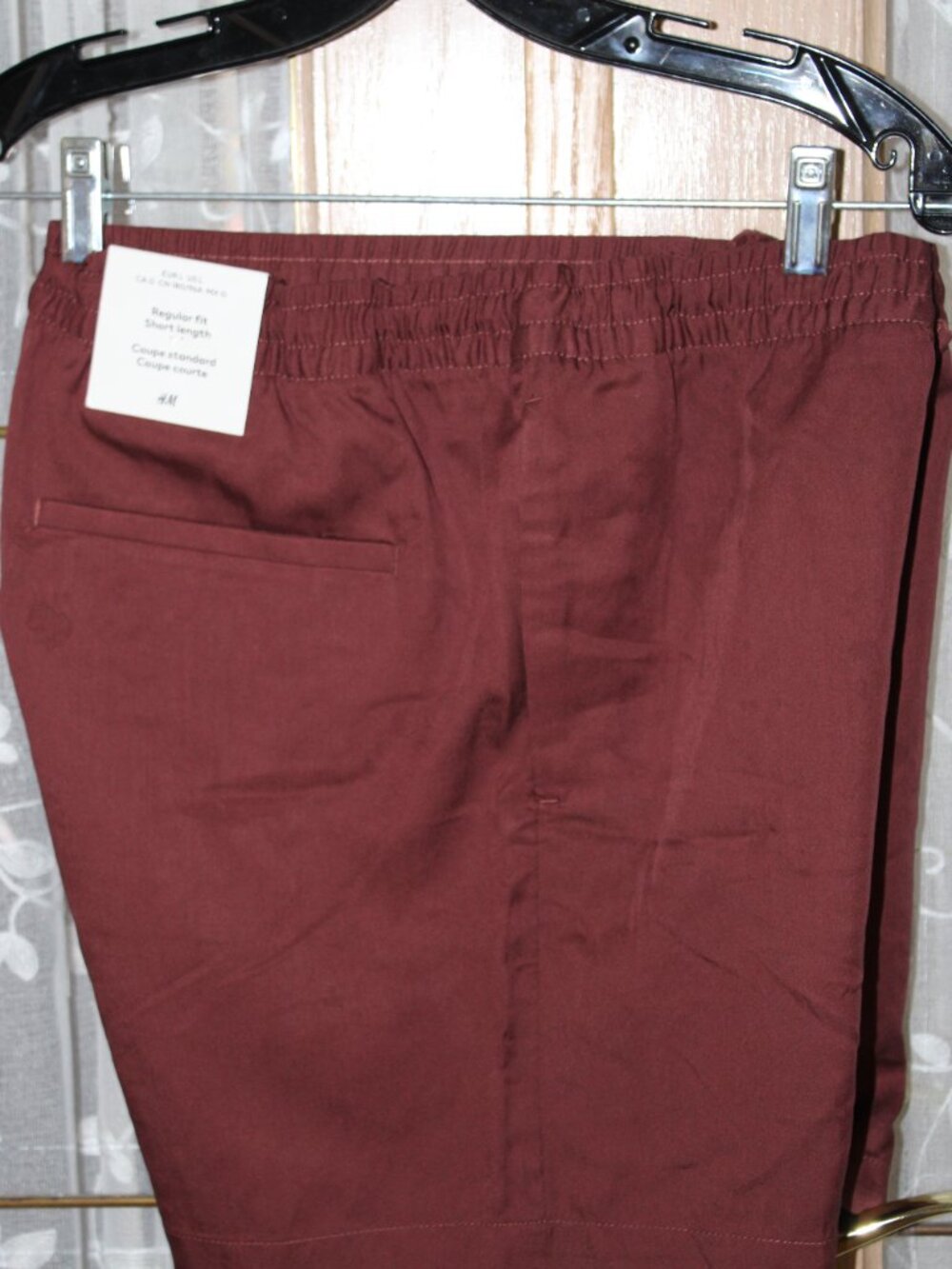 H&M Women shorts NWT SZ L/G Regular Fit Burgundy Elastic Waist Pockets String